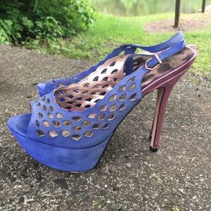 Sam Edelman sling back cobalt peep toe wedge heel